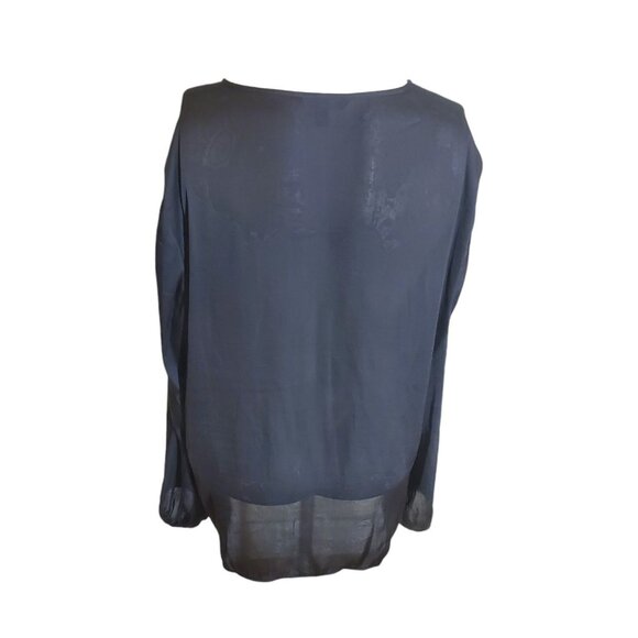 Banana Republic Sheer Satin Blouse V Neck Pleated Blouse Black Sz XL - Picture 4 of 6